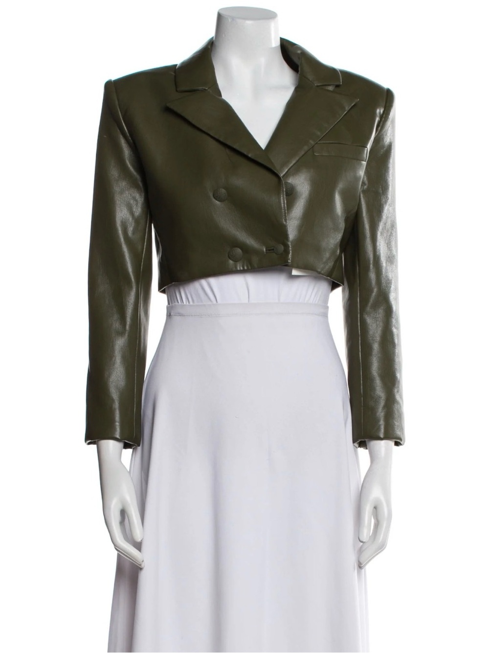 Alice + Olivia Cropped Olive Faux-Leather Double-Breasted Blazer 🚫Never used🚫